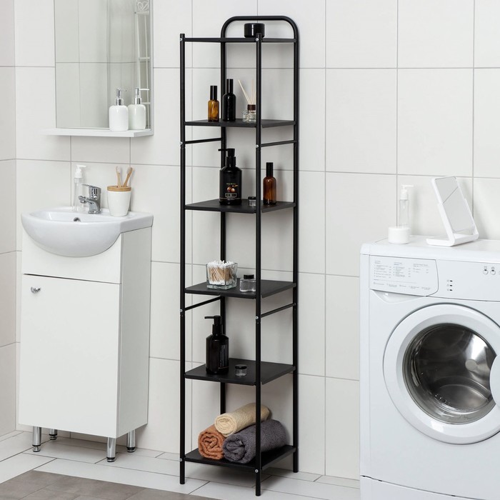 Стеллаж напольный шестиярусный, 29x29x158,5 см, цвет чёрный