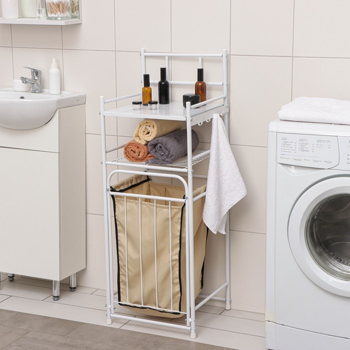 Стеллаж с корзиной для белья 2-х ярусный, 38x35x105 см, цвет белый