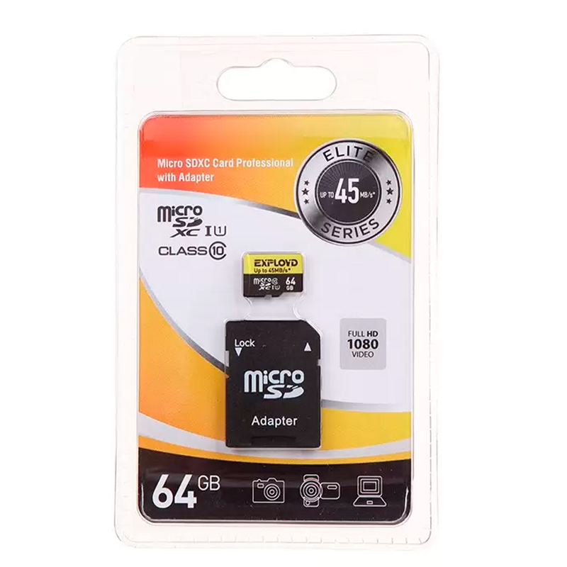 Карта памяти Exployd MicroSDXC 64Gb Class 10 поворот 180°,