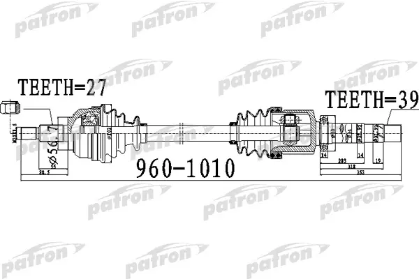 Полуось передний мост справа 27X960X56,7X39 RENAULT: MEGANE II 2.0 06-08 PATRON PDS0531