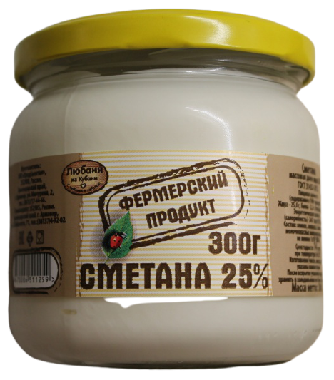 

Сметана Любаня из Кубани 25% БЗМЖ 250 г