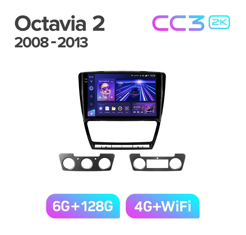 Магнитола TEYES SKODA OCTAVIA A5 2006-2013г черная рамка CC3 2K 6128ГБ 4189000₽