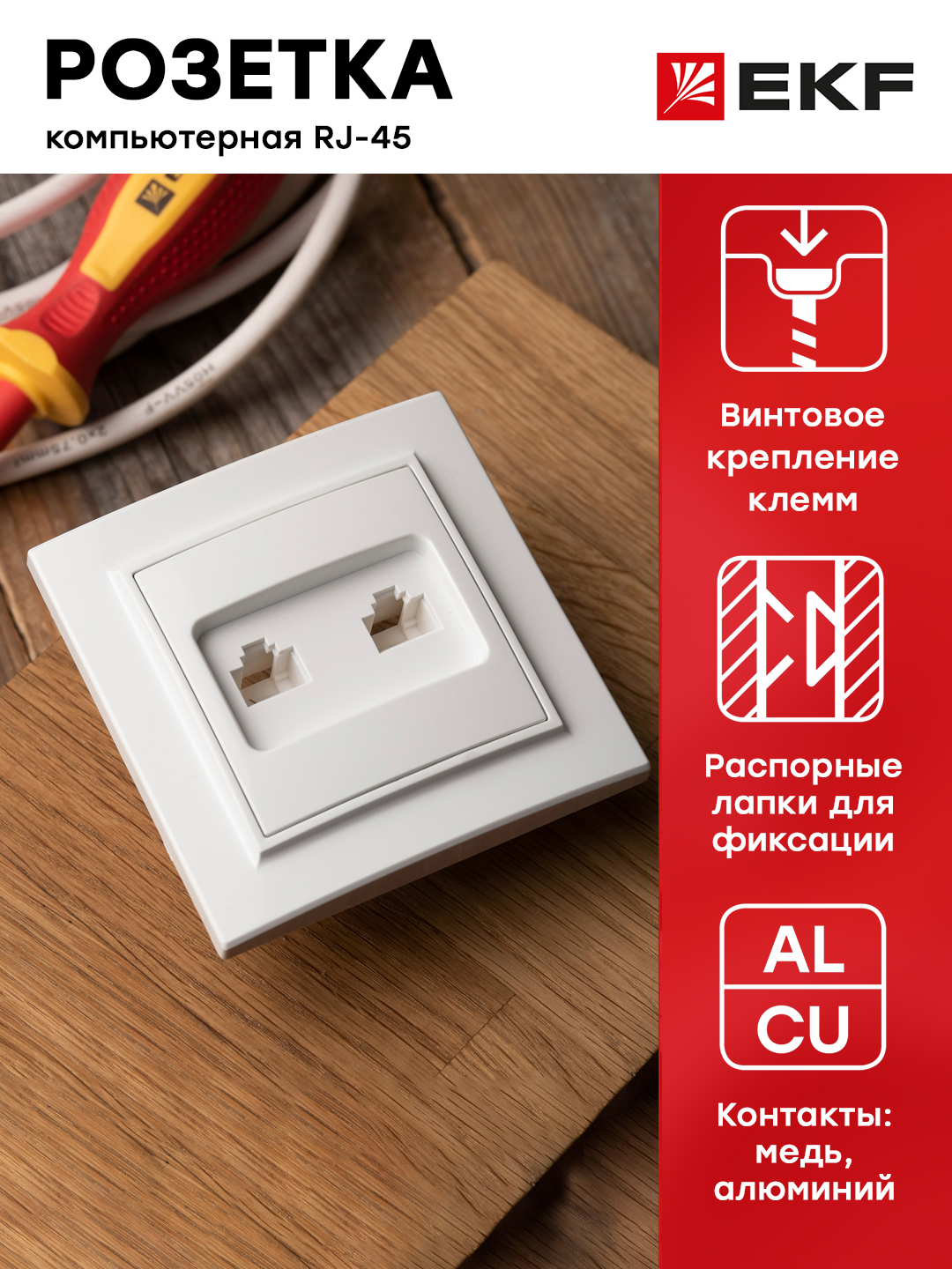 фото Розетка rj-45 2-местная сп минск белая ekf