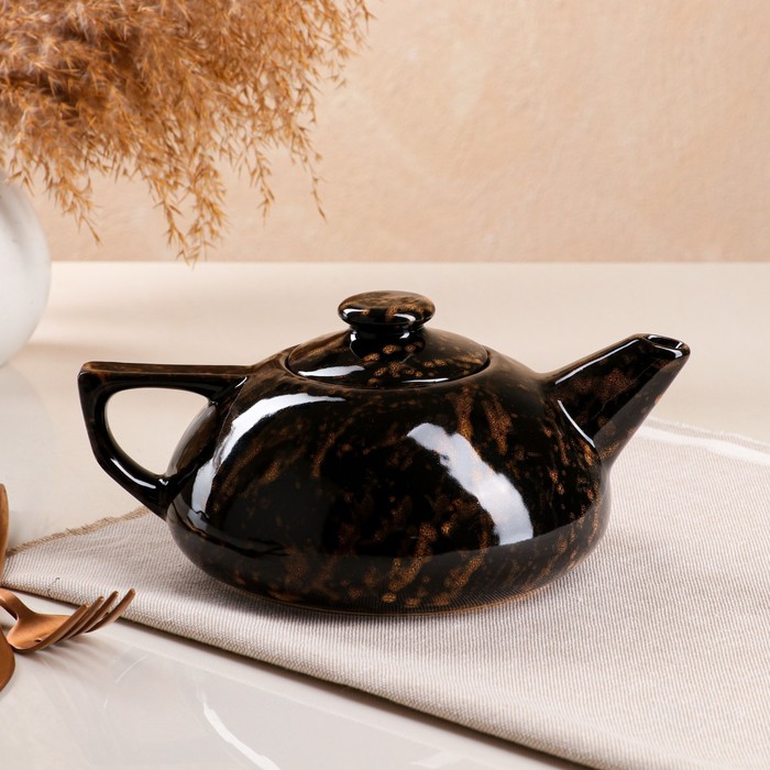 фото Чайник для заварки "плоский", пенка, чёрный, керамика, 0.8 л керамика ручной работы