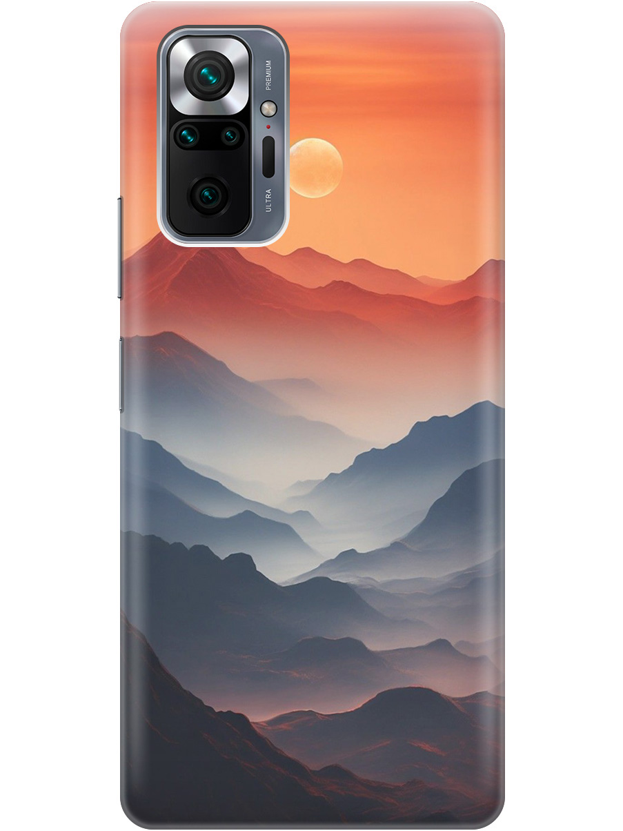 

Силиконовый чехол на Xiaomi Redmi Note 10 Pro с принтом "Луна над горами", Прозрачный;оранжевый;черный, 725168110