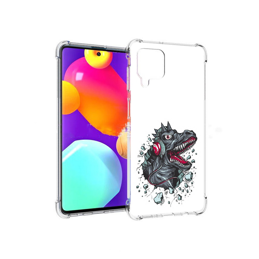 

Чехол MyPads Tocco для Samsung Galaxy M62 Нарисованный динозавр в наушниках, Прозрачный, Tocco
