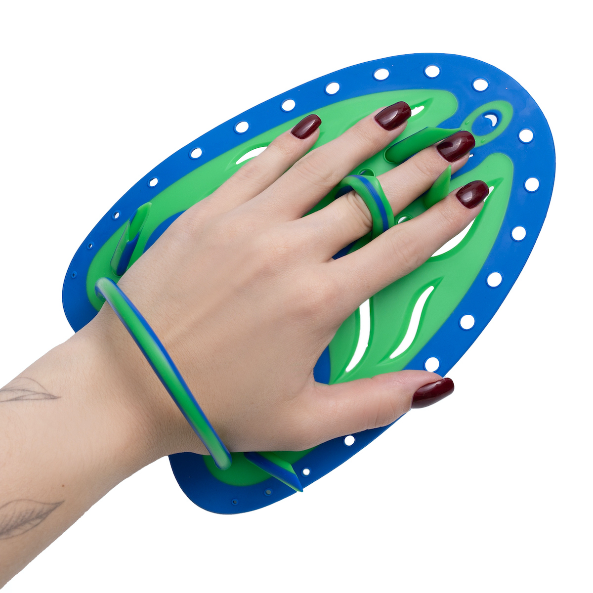 Лопатки для плавания Flat Ray Hand Paddles Ergo, зеленый/голубой, M