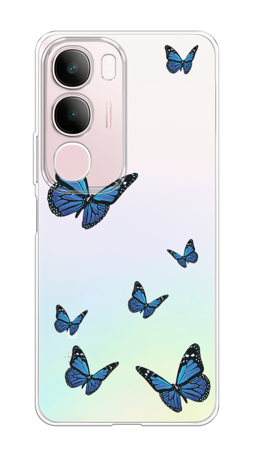 

Чехол на Vivo Y19s "Blue butterflies", Синий;черный, 2612350-1