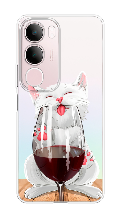 

Чехол на Vivo Y19s "Кот с бокалом", Прозрачный;белый;красный, 2612350-1