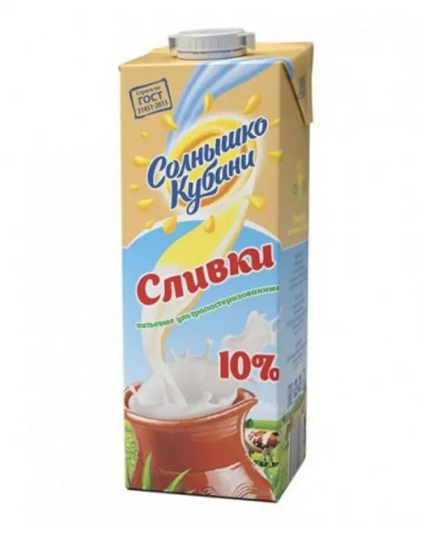 

Сливки питьевые Солнышко Кубани ультрапастеризованные 10% БЗМЖ 500 мл