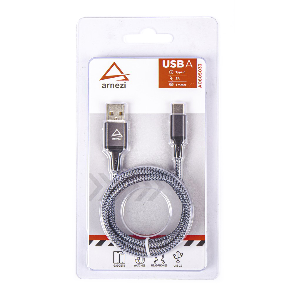 Дата-кабель зарядный USB/Type C (1 м, 2А) в оплетке
