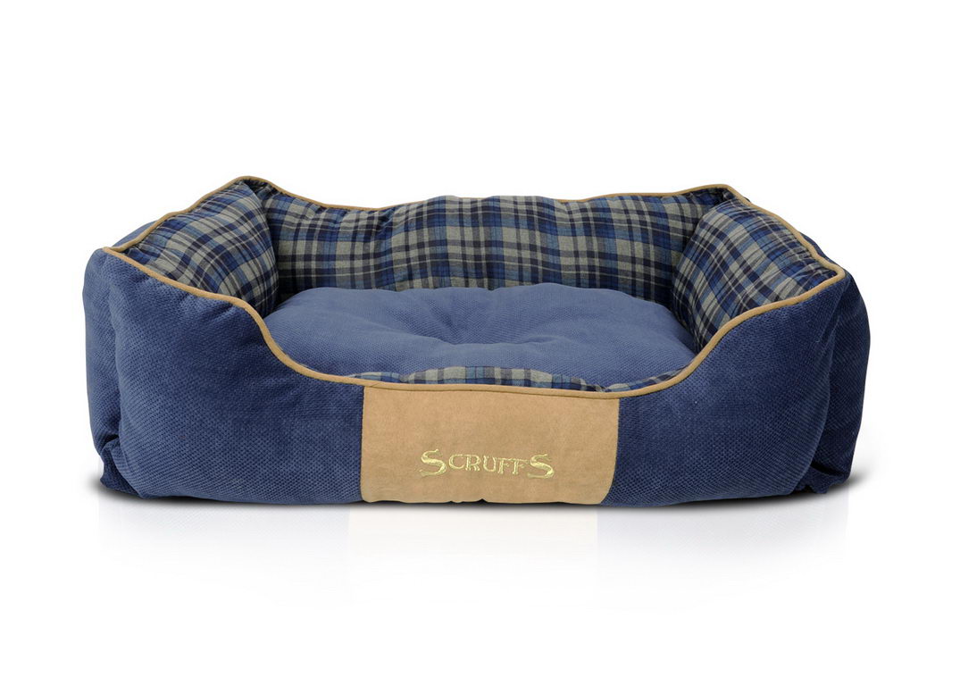 Лежак для животных с бортиками SCRUFFS Highland, синий, 50х40x13см