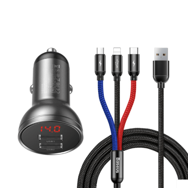 

АЗУ Baseus на 2 USB 3 в 1 (Lightning + Type-C + Micro USB) 4.8A TZССBX-OG, TZССBX-OG