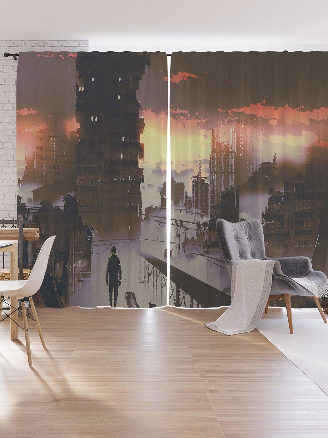 

Шторы под лён JoyArty "Крушение города", серия Oxford DeLux, 340х265 см, Крушение города