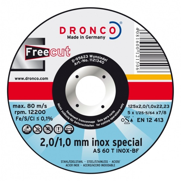 Диск отрезной по нержавейке 125х2,0/1.0x22,23 мм. DRONCO AS 60 T Inox Free, 1121340100