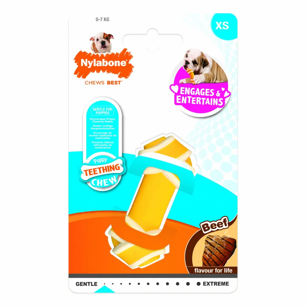 фото Игрушка для щенков nylabone жевательная косточка с ароматом говядины