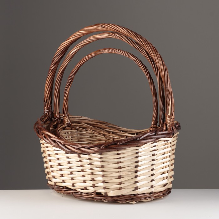 

Набор корзин из 3 шт, 48x34x162149 см, 40x27xH141944 см, 34x20xH131740 см, ива, Бежевый