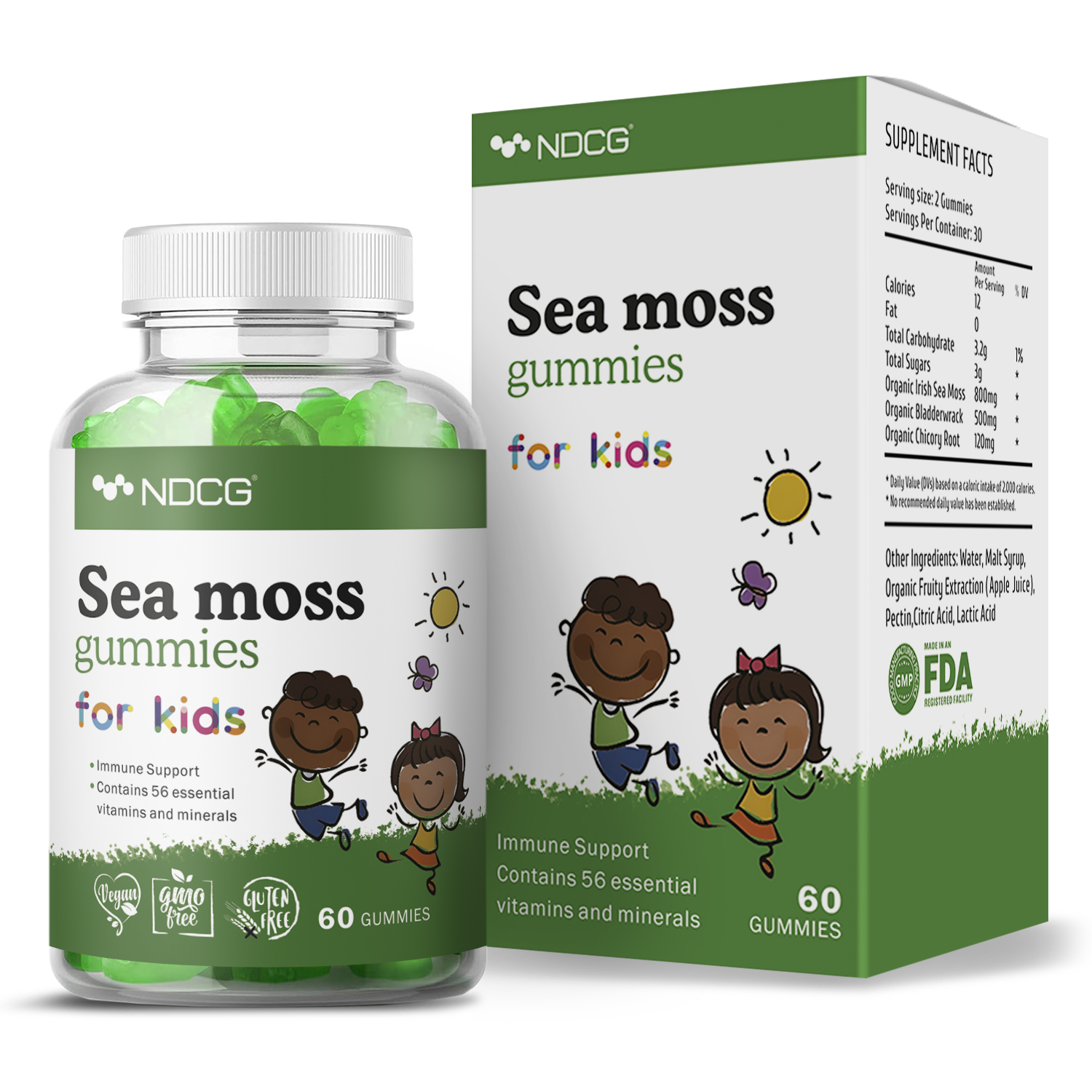 Ирландский мох NDCG Sea Moss For Kids, яблоко, 60 жевательных конфет