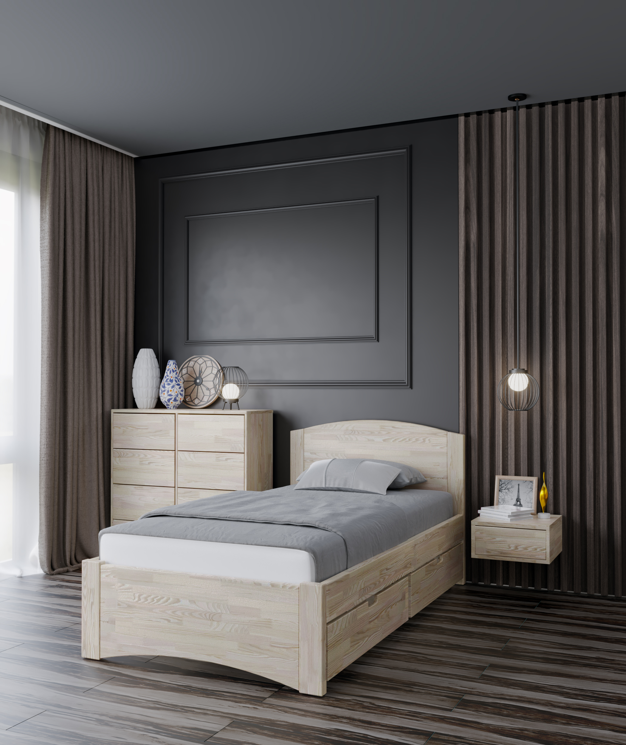 Кровать МиДа Трейд МиДа-1 с 2 ящиками 90х190 из массива сосны, без покрытия