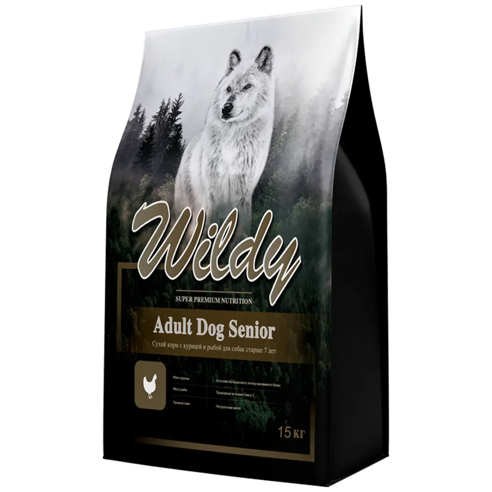 

Сухой корм для собак Wildy Adult Senior курица и рыба, старше 7 лет, 15кг