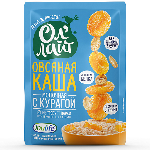 ОлЛайт Каша овсяная молочная С курагой быстрого приготовления 40 г 8шт 475₽