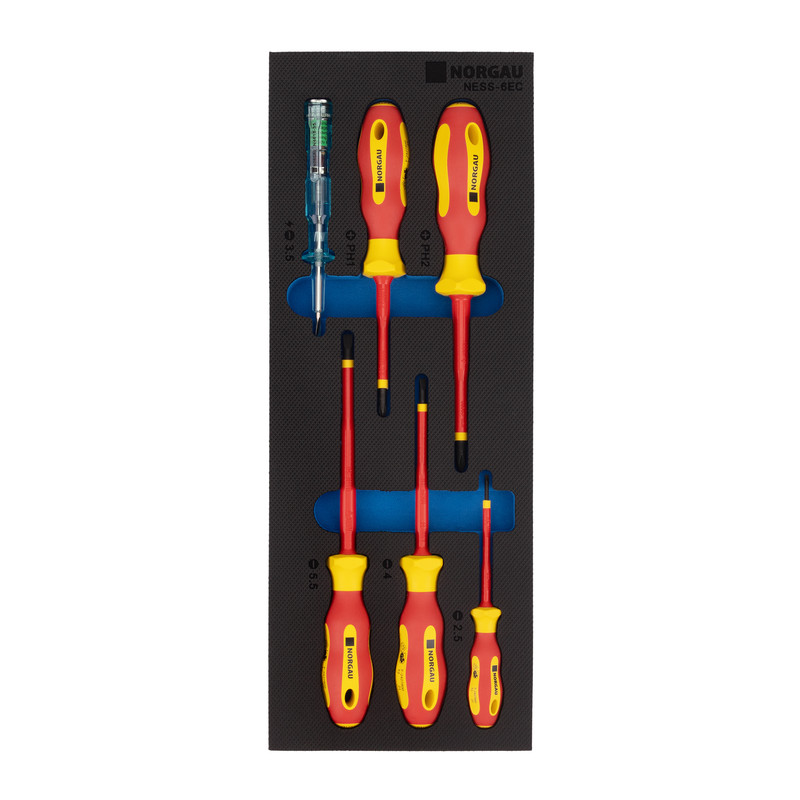 Набор диэлектрических отверток NORGAU Industrial SL+PH с двухкомпонентной рукояткой 6 штук индикаторная отвертка norgau