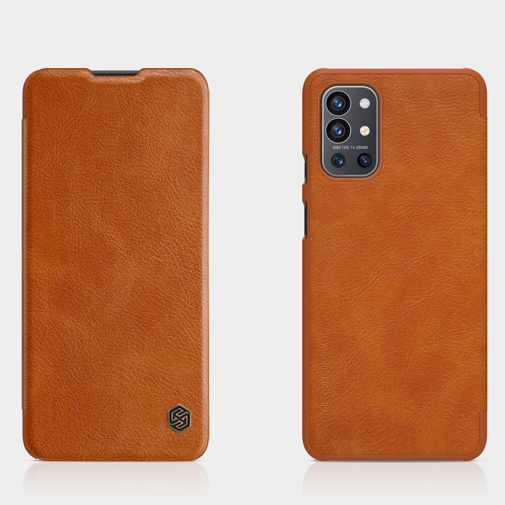 фото Кожаный чехол-книжка nillkin leather qin для oneplus 9r (коричневый)