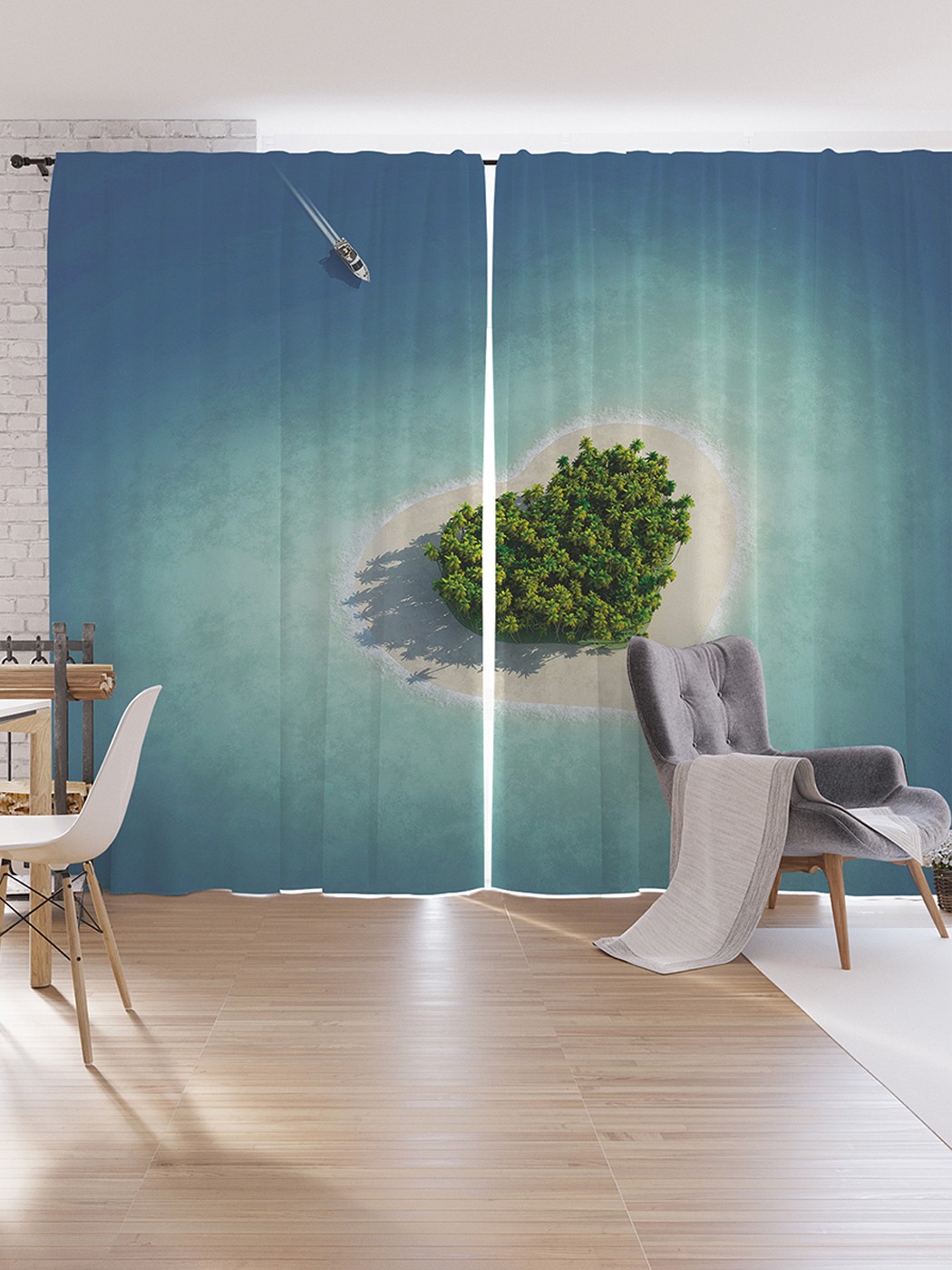 

Шторы под лён JoyArty "Остров любви", серия Oxford DeLux, 340х265 см, Остров любви