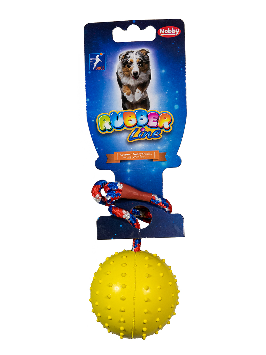 фото Игрушка для собак мяч с веревкой и колокольчиком, 7см nobby