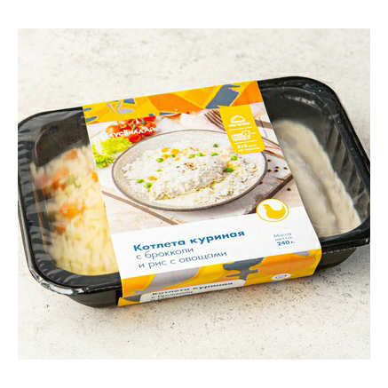 

Котлета куриная ВкусВилл с брокколи и рис с овощами замороженная 240 г