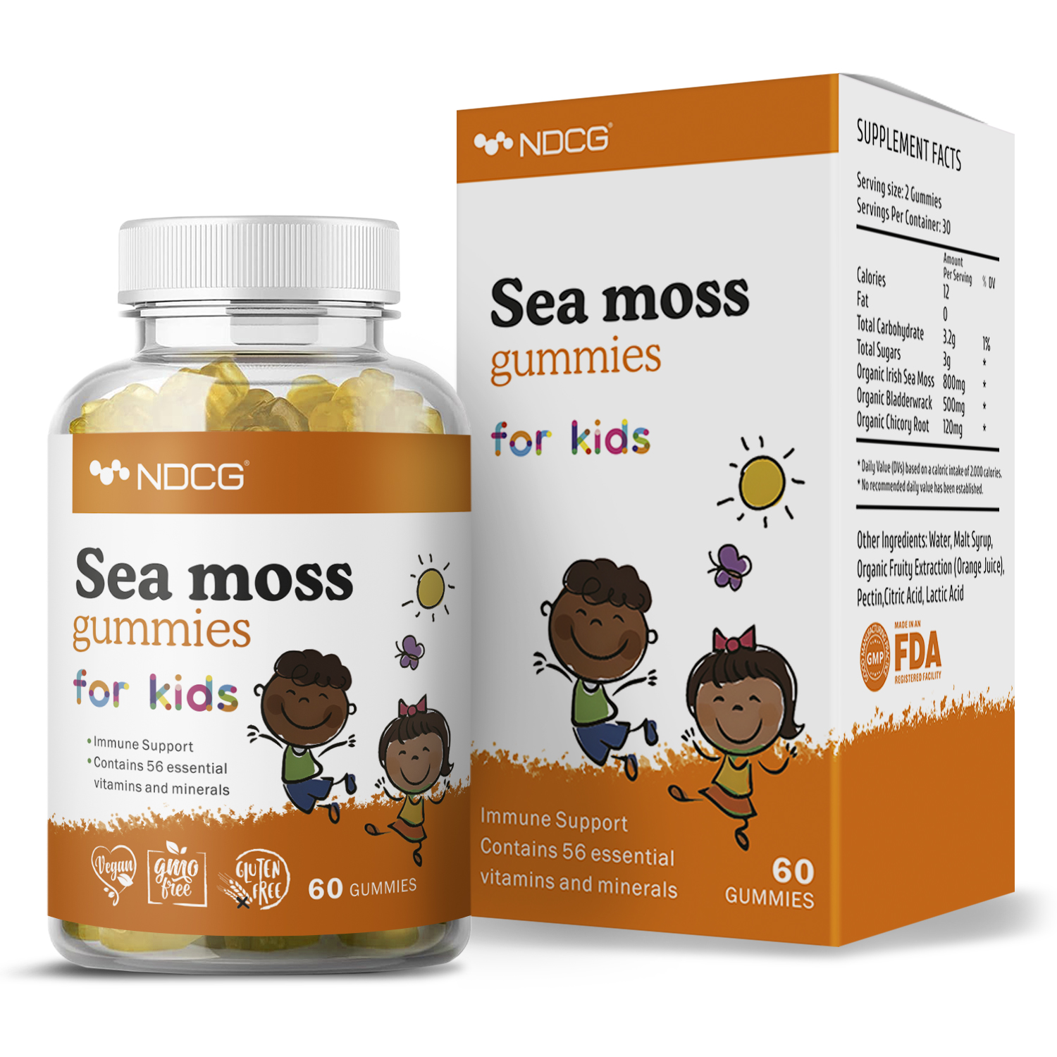 Ирландский мох NDCG Sea Moss For Kids, апельсин, 60 жевательных конфет  - купить