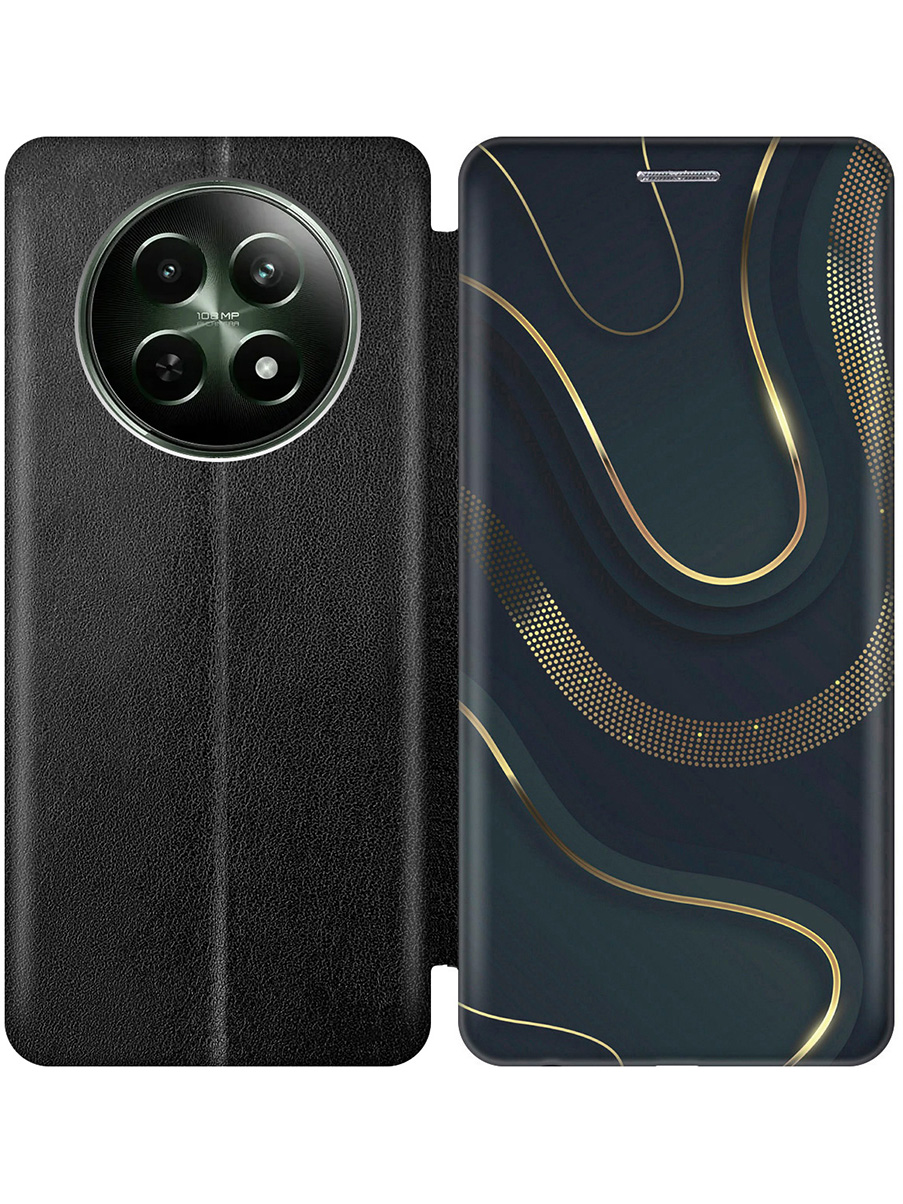

Чехол-книжка на Realme 12 5g с принтом "Золотистые акценты" черный, Черный;золотистый;серый, 783982631