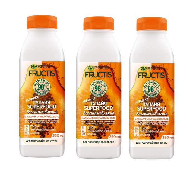 Бальзам для волос Garnier Fructis Superfood Папайя 350 мл 3 шт