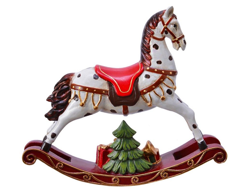 фото Новогодняя фигурка лошадка-качалка с подарками, полистоун, 21.5x18.5 см, kaemingk