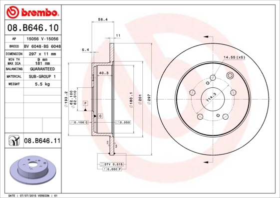 

Тормозной диск brembo комплект 1 шт. 08B64611