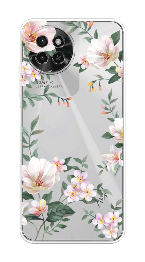 

Чехол на Itel S23 "Beautiful white flowers", Бежевый;зеленый, 3201450-1