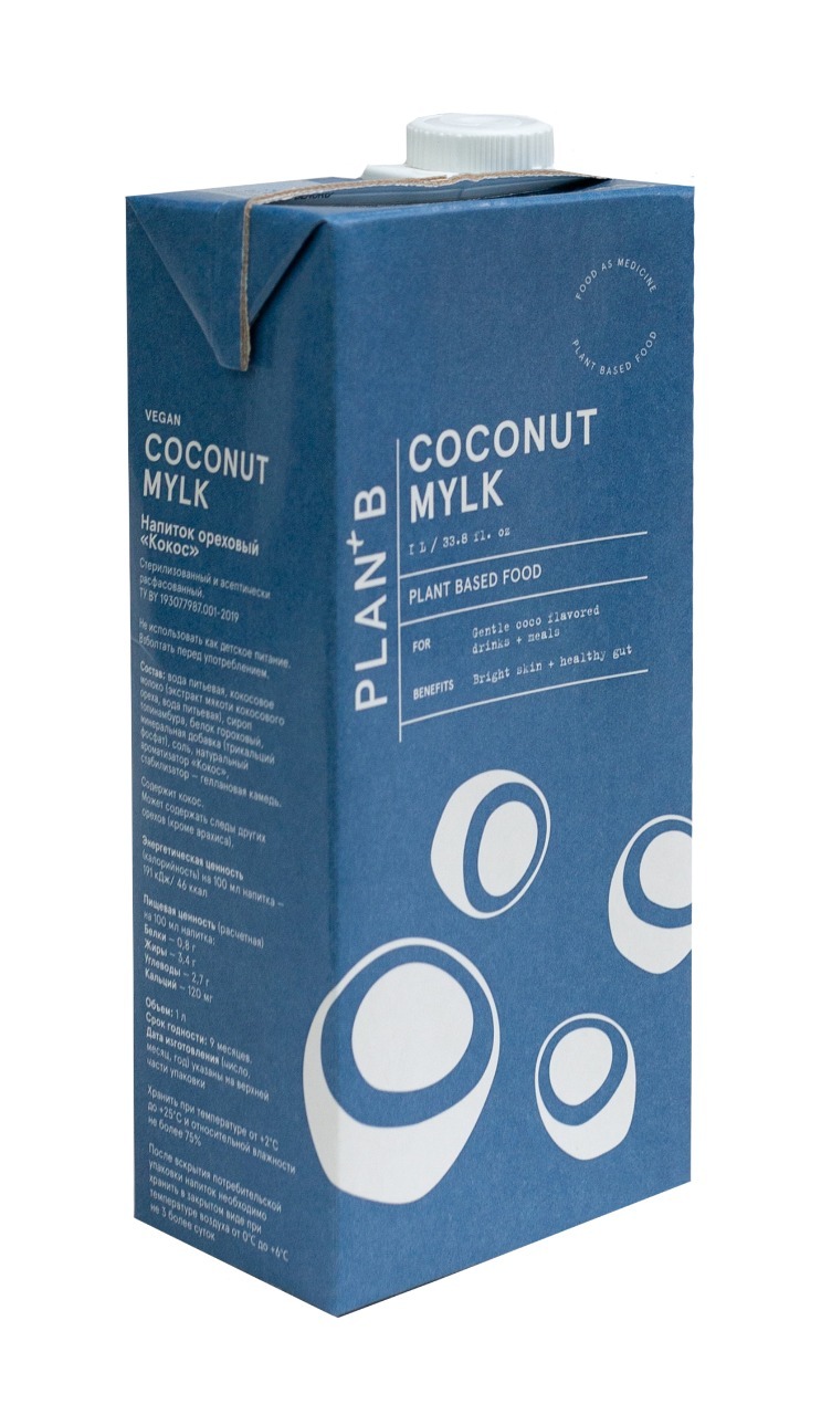 Кокосовое растительное молоко Plan+B без сахара напиток ореховый Кокос, 1 л, 12 шт