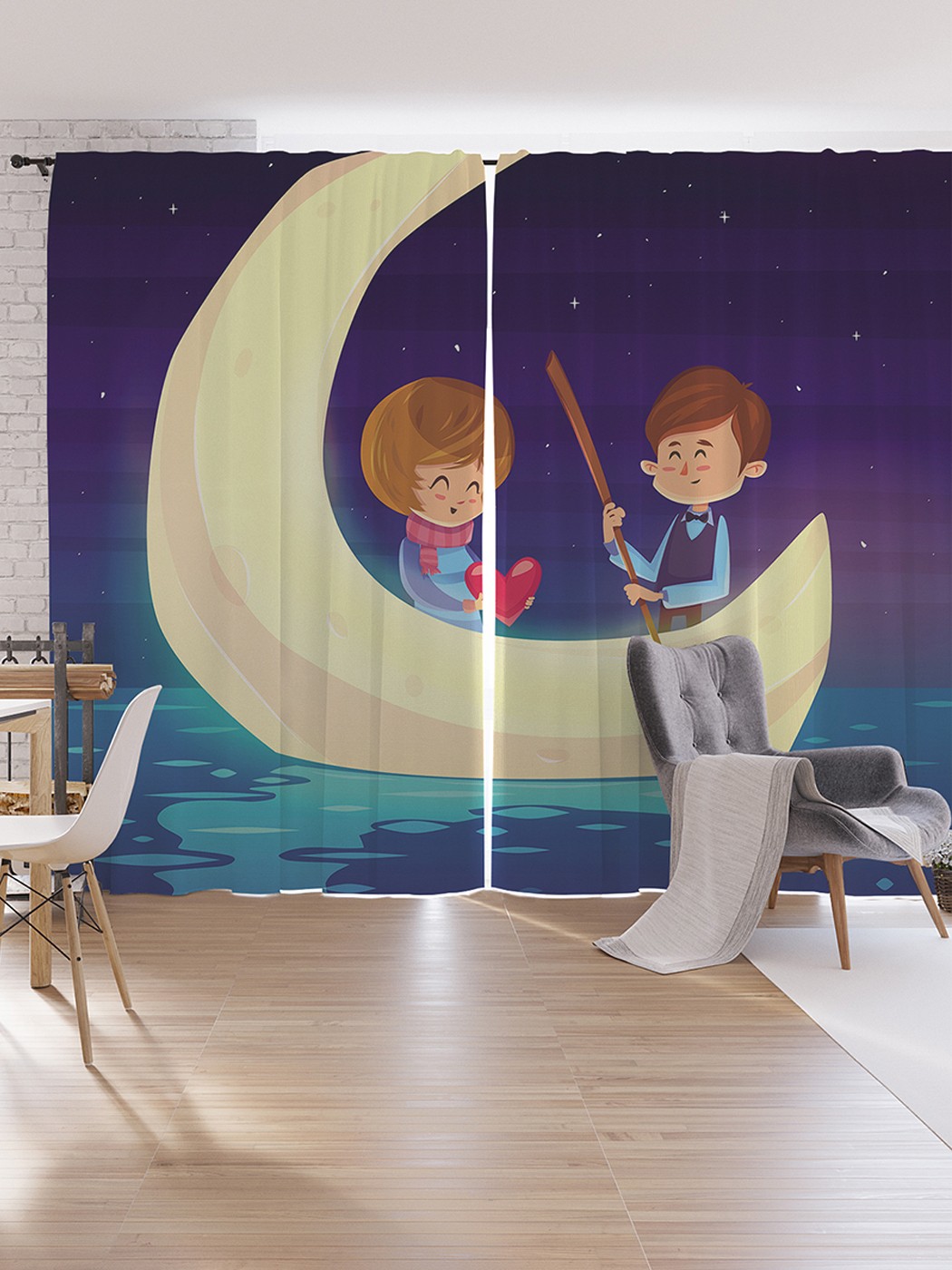 

Шторы под лён JoyArty "Луна для любимой", серия Oxford DeLux, 340х265 см, Луна для любимой