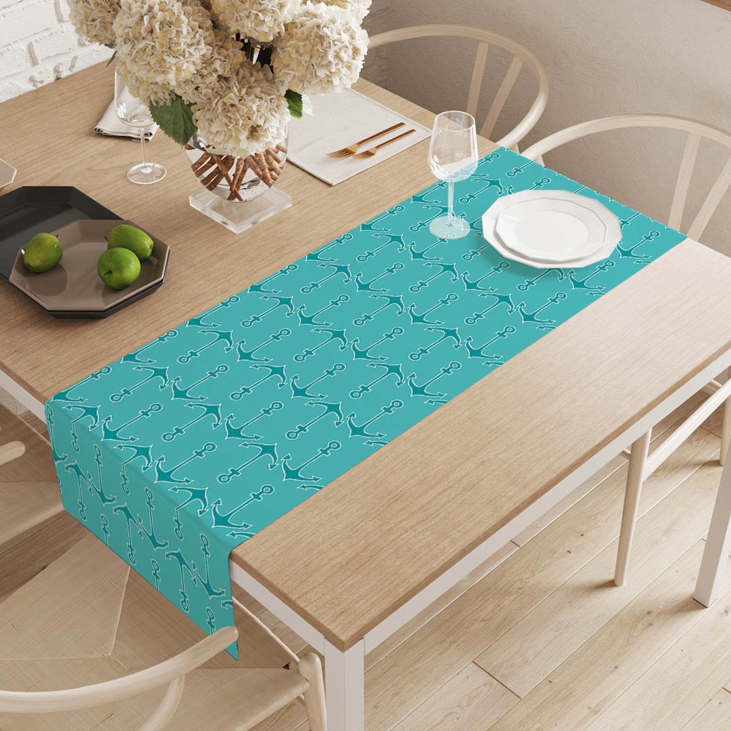 

Дорожка водоотталкивающая на стол JoyArty Якорь ptt_423742 145х40см голубой