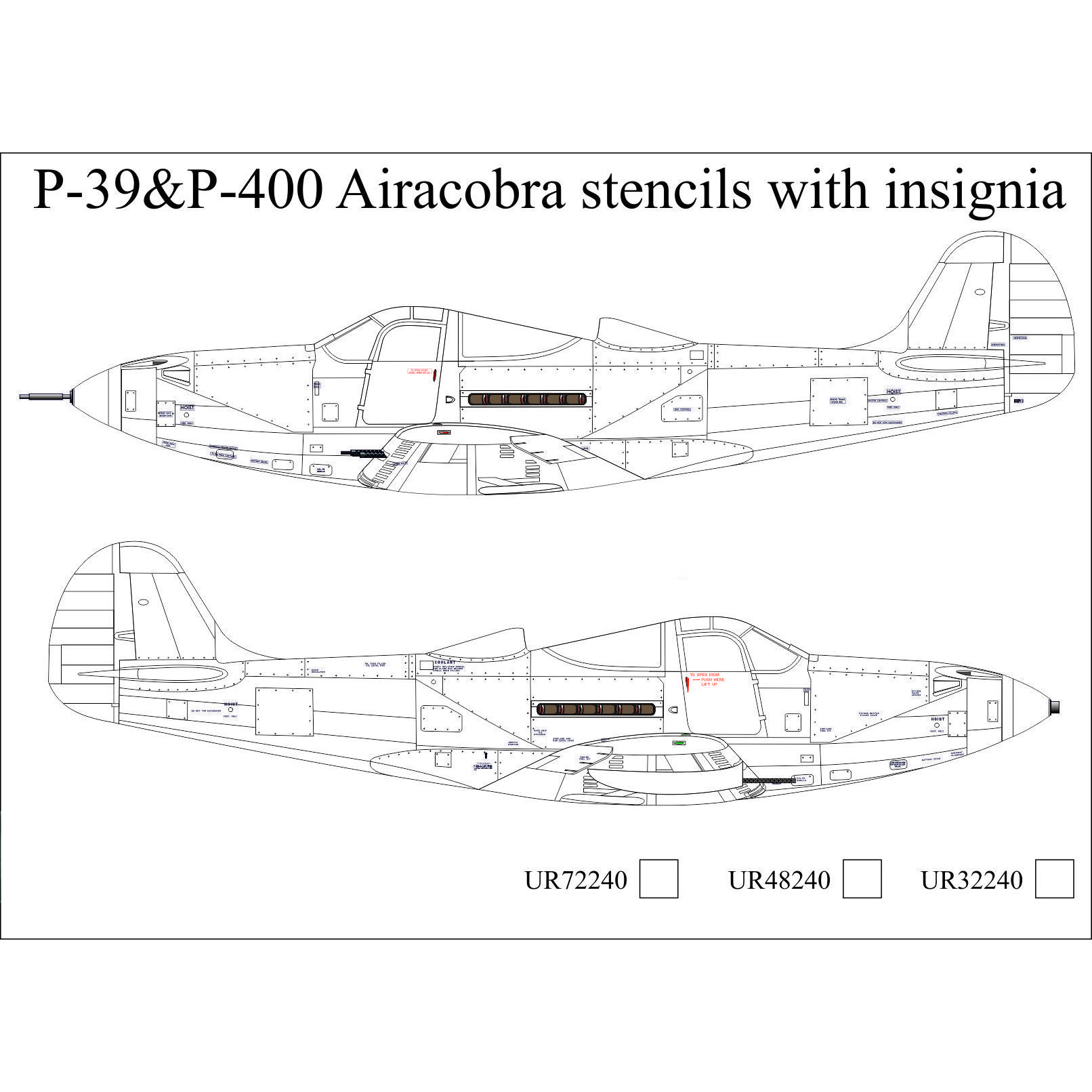 Декали UpRise 1/32 для P-39 Airacobra, тех. надписи и знаки отличия UR32240