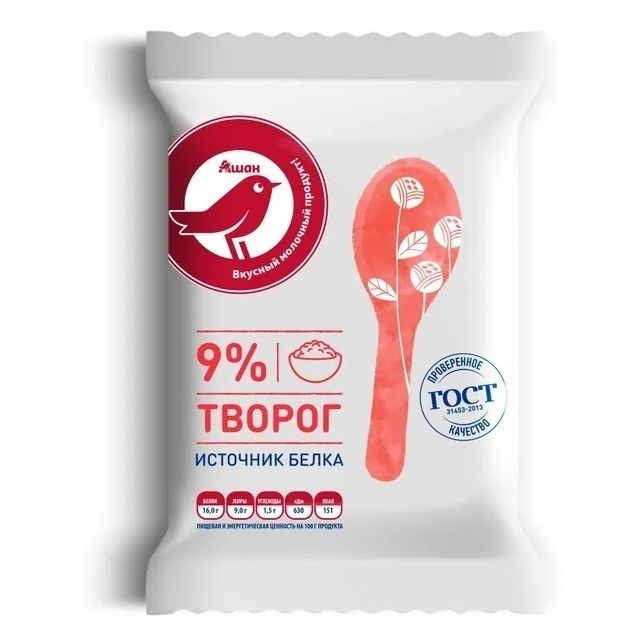 

Творог АШАН Красная птица 9% БЗМЖ 180 г