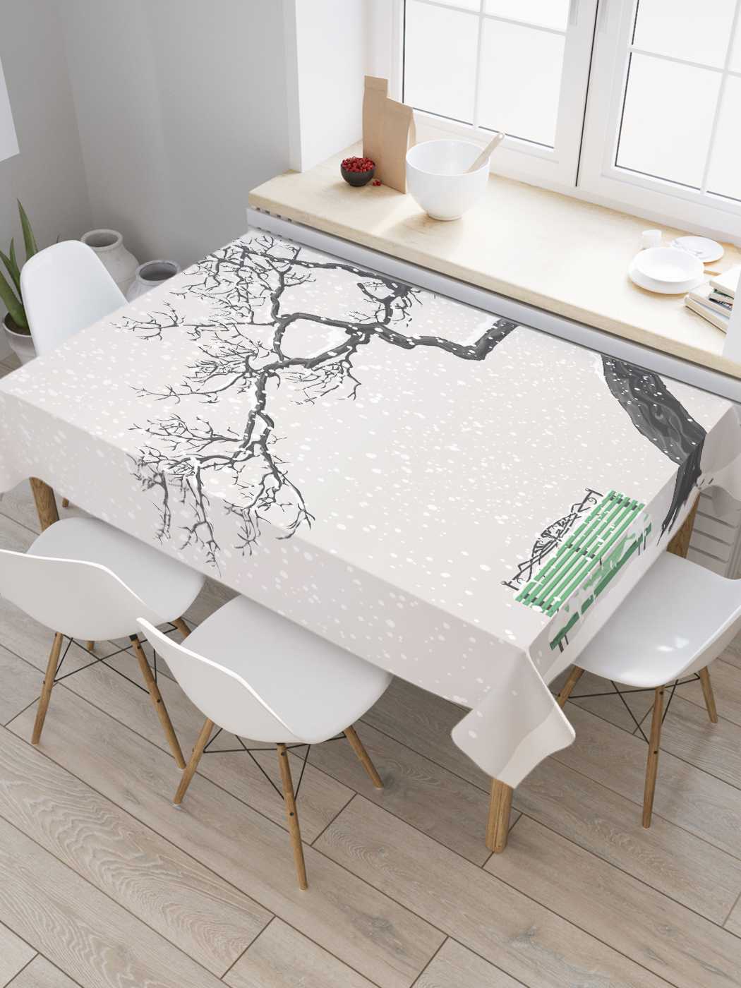 

Скатерть прямоугольная JoyArty "Снег пришел" из сатена, 120x145 см, Серый, Снег пришел