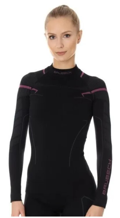 фото Термобелье женское brubeck футболка с длинным рукавом thermo nilit heat черная/розовая m