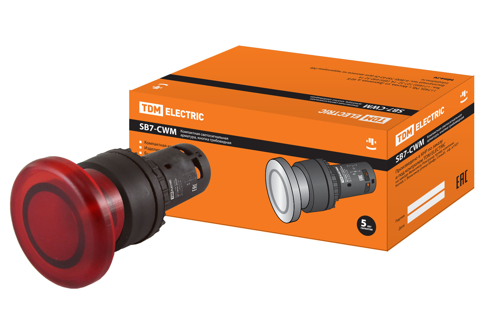 

Кнопка грибовидная TDM SQ0746-0052, Красный