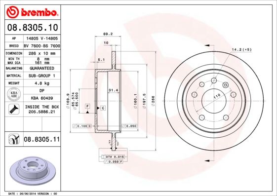 

Тормозной диск brembo 08.8305.11