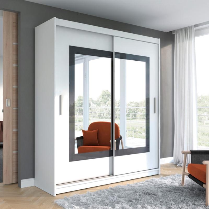 

Шкаф-купе Амадеус-29 для одежды с зеркалом двухдверный 100x230x50 Мегамебель, Белый;черный, Амадеус-29