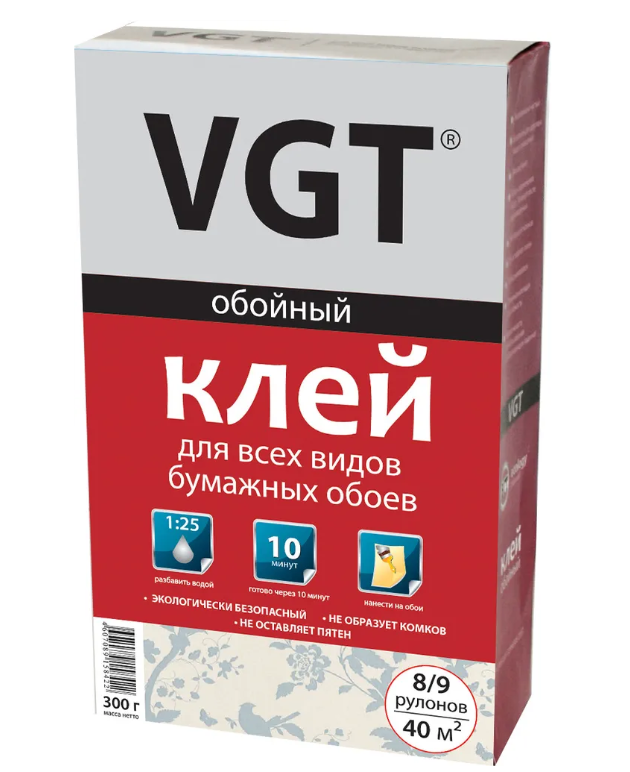 VGT Клей обойный для бумажных обоев 0.3 кг клей для лёгких и тяжёлых настенных покрытий eskaro seinaliim готовый 10 л