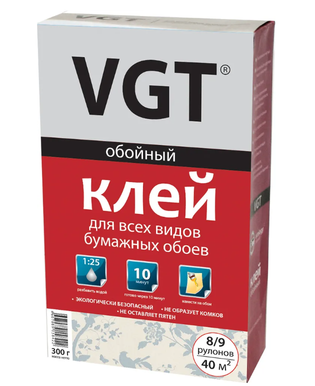 VGT Клей обойный для бумажных обоев 0.3 кг жидкость для удаления обоев quelyd