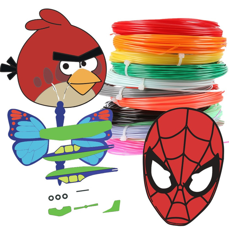 Пластик 3D Pen PLA для 3D ручки 100 м 10 цветов по 10м каждый + трафареты