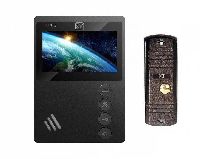Комплект видеодомофона Space Technology ST-M101/4 (М) (черный) и ST-P102 (медь)